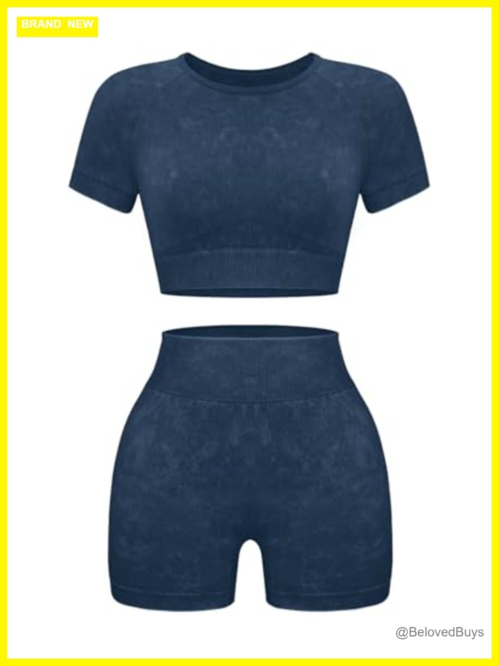 Seamless Acid Wash Yoga Outfit 2 Piece Set - Crop Top & High Waist Shorts - Picture 1 of 6